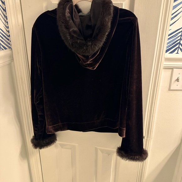 Jasmine Rose Faux Fur trim brown velour hooded jacket size XL - Picture 2 of 5